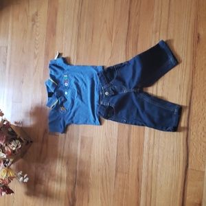 COOGI 2 piece jean short- sleeved outfit 3-6 month button up shirt